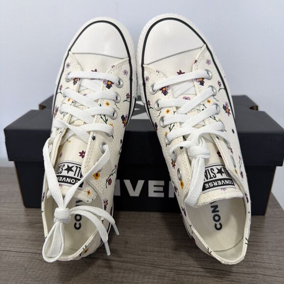 Converse Chuck Taylor All Star Embroidered Floral Low White Unisex Womens Size 7 - Picture 4 of 10